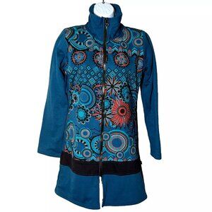 LEOPARDS & ROSES coat jacket Sz S embroidered 100% COTTON ETHICAL MADE in NEPAL